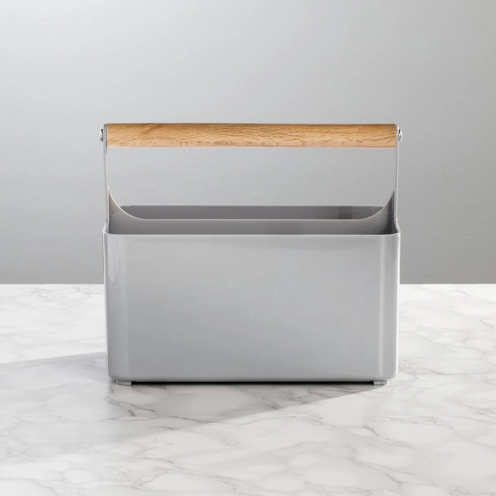 Divided Bathroom Caddy With Bamboo Handle 3 Divided Bathroom Caddy With Bamboo Handle - Image 3