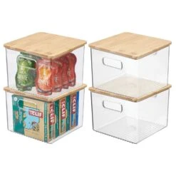Clear Stackable Bins With Bamboo Lids8 X 8 X 6