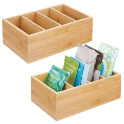 4-Section Bamboo Bin 6 X 11 X 3.5 -Home storage 1000 BLOGSquare JPG 15473MDBST Outline