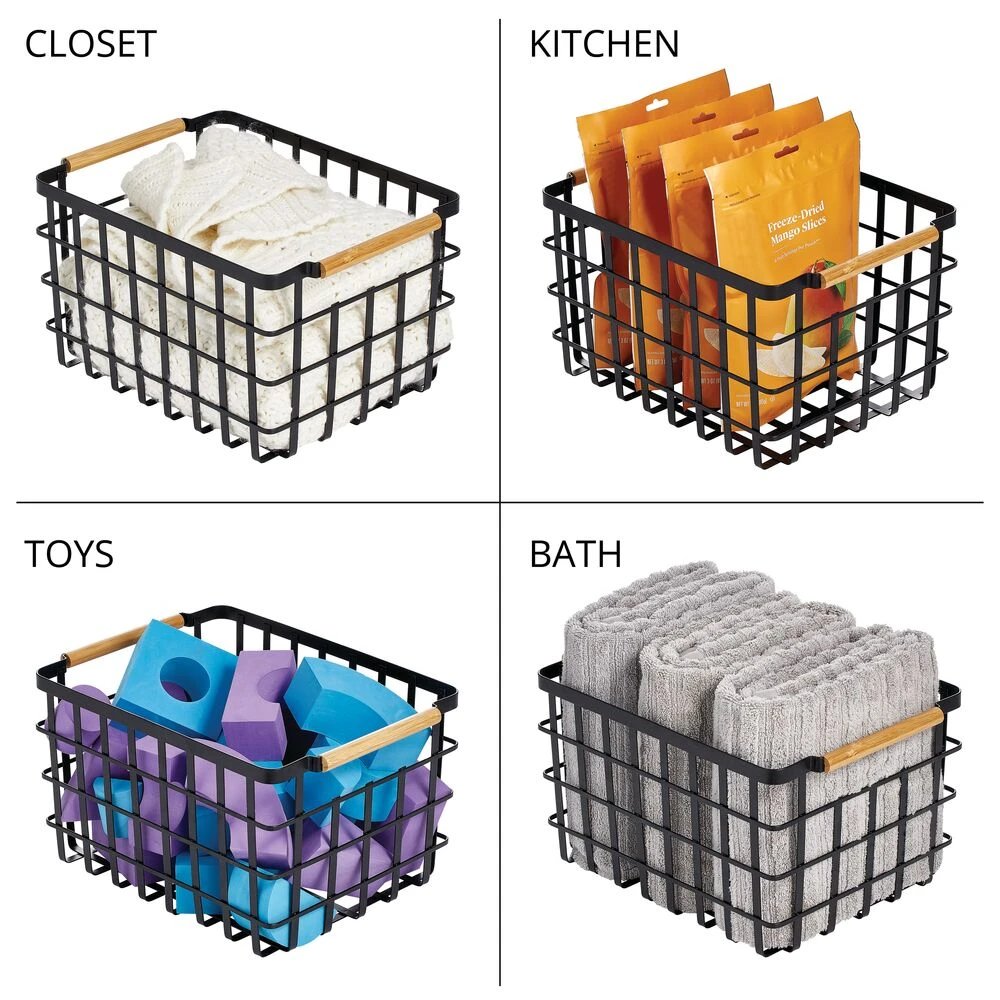 Wire Closet Basket With Bamboo Handles 14 X 10 X 8 6 Wire Closet Basket With Bamboo Handles 14 X 10 X 8 - Image 6