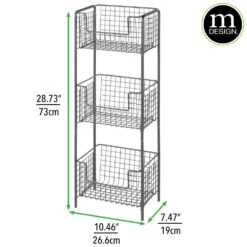 3-Tier Wire Basket Stand -Home storage 1000 Square JPG 02705MDBST Dimensions