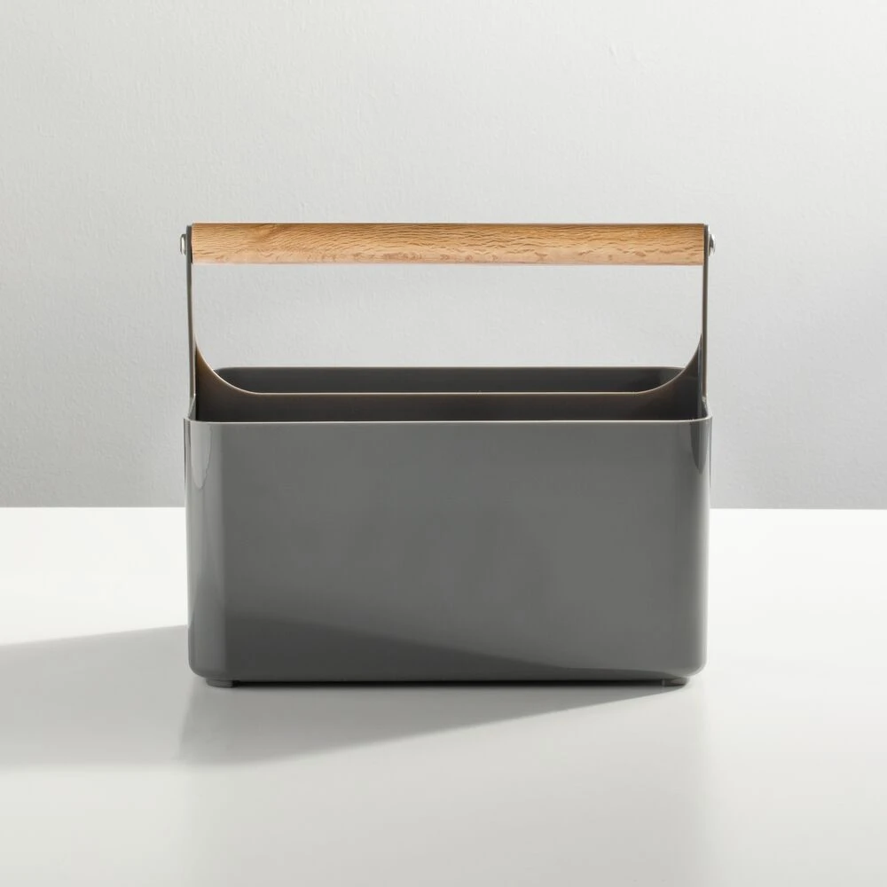 Divided Bathroom Caddy With Bamboo Handle 2 Divided Bathroom Caddy With Bamboo Handle - Image 2