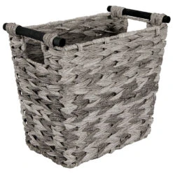 Woven Wastebasket With Wood Handles