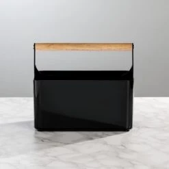 Divided Bathroom Caddy With Bamboo Handle