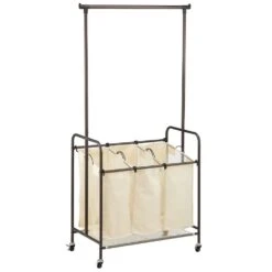 Rolling Laundry Cart With Hanging Bar