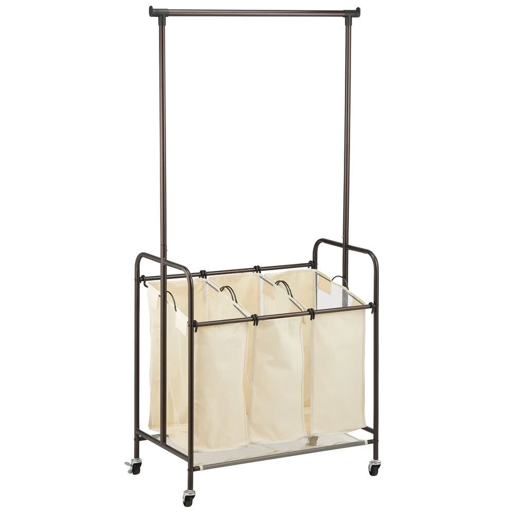 Rolling Laundry Cart With Hanging Bar 1 Rolling Laundry Cart With Hanging Bar