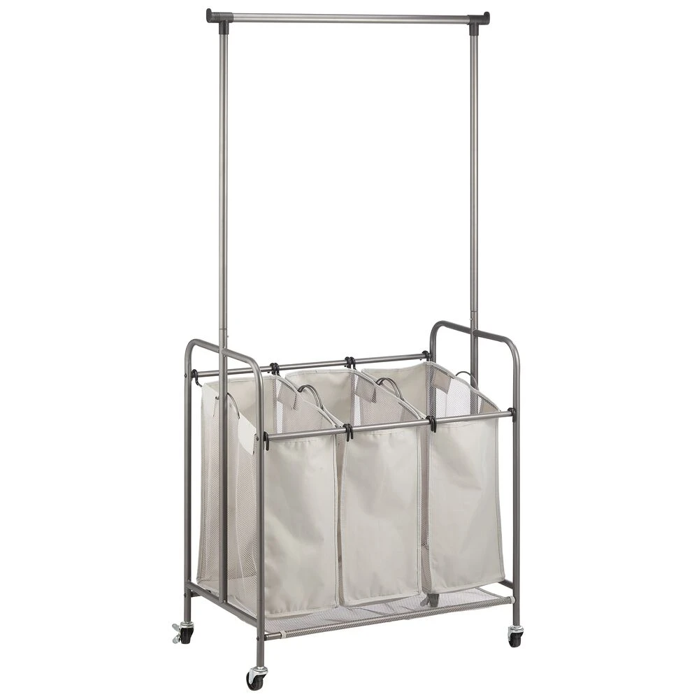 Rolling Laundry Cart With Hanging Bar 2 Rolling Laundry Cart With Hanging Bar - Image 2