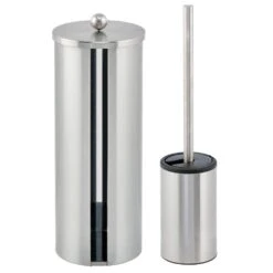 2-Piece Stainless Steel Toilet Paper Canister + Bowl Brush