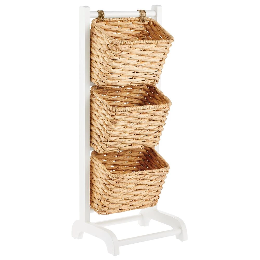 3-Tier Wood + Hyacinth Basket Stand 2 3-Tier Wood + Hyacinth Basket Stand - Image 2
