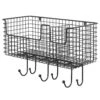 Wall Mount Wire Basket With Hooks