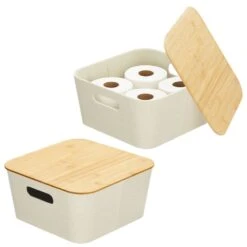 Stackable Fabric Bins With Bamboo Lids 12 X 12 X 6 11 Stackable Fabric Bins With Bamboo Lids 12 X 12 X 6 -Home storage 1000 Square JPG 20076MDHS Outline