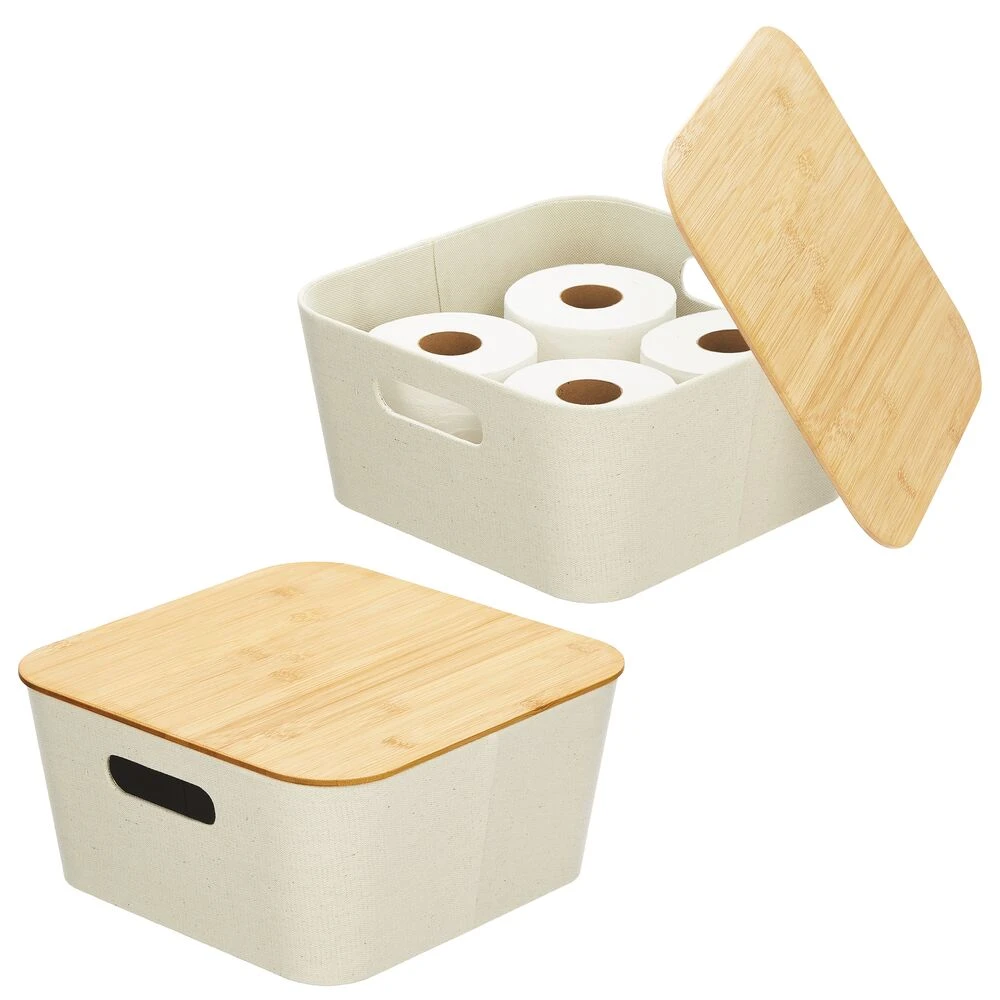 Stackable Fabric Bins With Bamboo Lids 12 X 12 X 6 5 Stackable Fabric Bins With Bamboo Lids 12 X 12 X 6 - Image 5