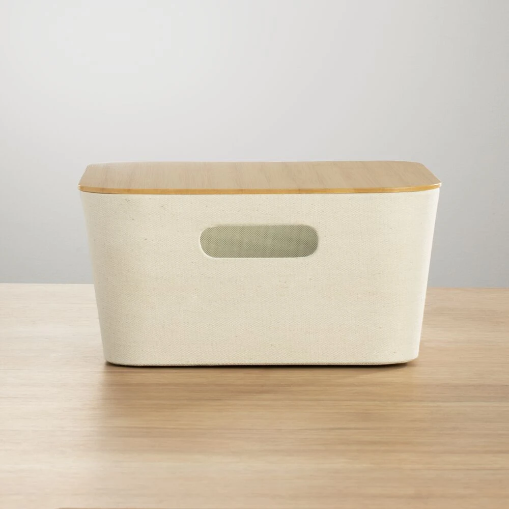 Stackable Fabric Bins With Bamboo Lids 12 X 12 X 6 1 Stackable Fabric Bins With Bamboo Lids 12 X 12 X 6