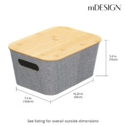 Stackable Fabric Bins With Bamboo Lids 12 X 9 X 6 -Home storage 1000 Square JPG 20079MDHS Dimensions