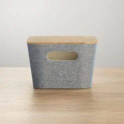 Stackable Fabric Bins With Bamboo Lids 12 X 9 X 6