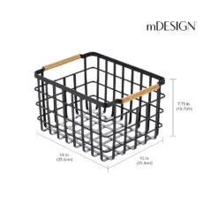 Wire Closet Basket With Bamboo Handles 14 X 10 X 8 10 Wire Closet Basket With Bamboo Handles 14 X 10 X 8 -Home storage 1000 Square JPG 21180MDCO Dimensions