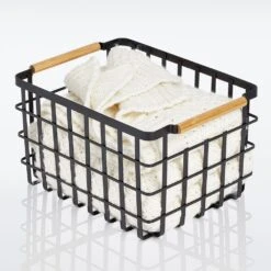 Wire Closet Basket With Bamboo Handles 14 X 10 X 8