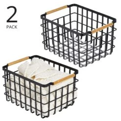 Wire Closet Basket With Bamboo Handles 14 X 10 X 8 11 Wire Closet Basket With Bamboo Handles 14 X 10 X 8 -Home storage 1000 Square JPG 21181MDCO Outline