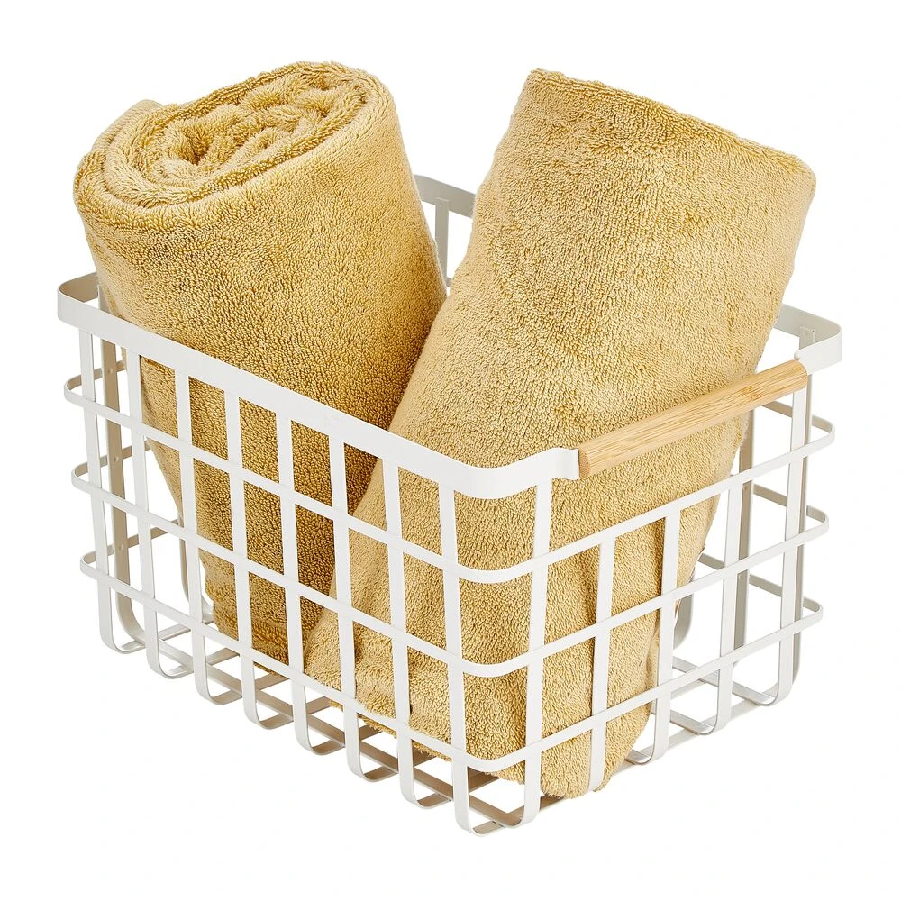 Wire Closet Basket With Bamboo Handles 14 X 10 X 8 2 Wire Closet Basket With Bamboo Handles 14 X 10 X 8 - Image 2