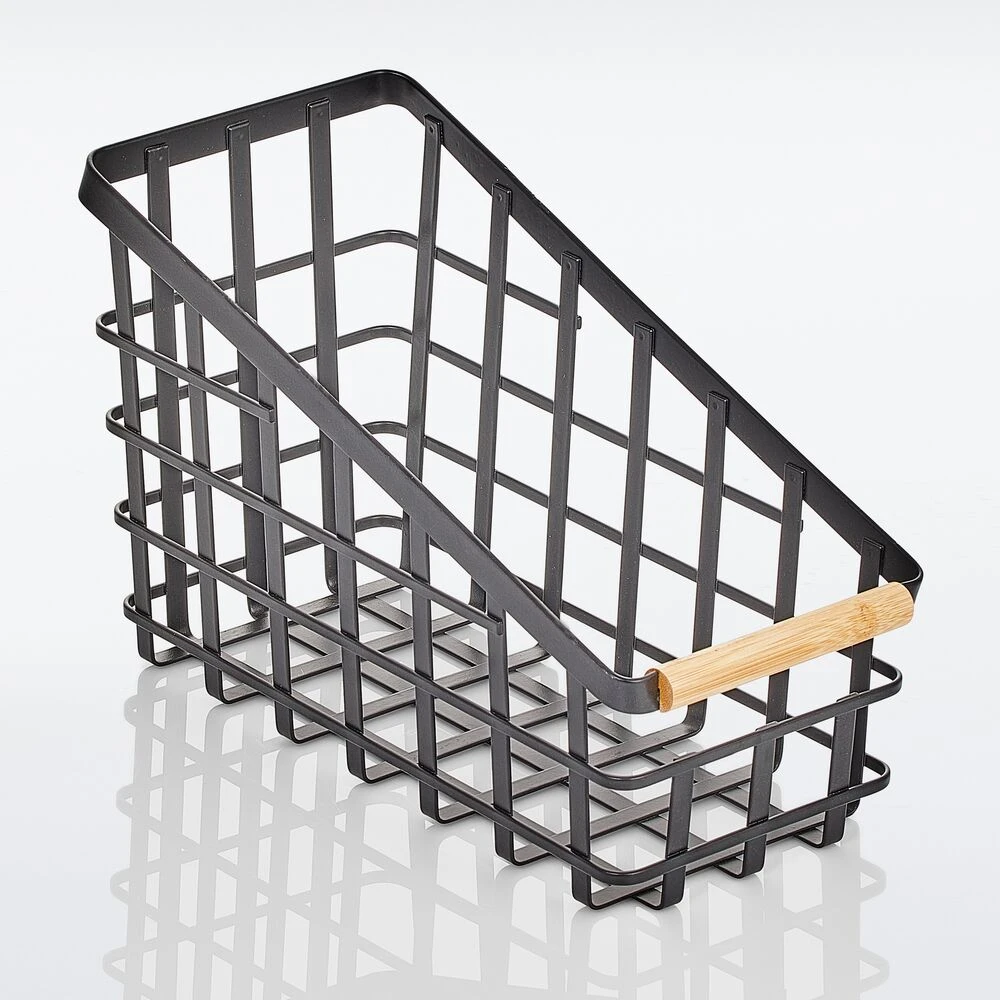 Wire Pantry Basket With Bamboo Handle 12 X 6 X 8 2 Wire Pantry Basket With Bamboo Handle 12 X 6 X 8 - Image 2