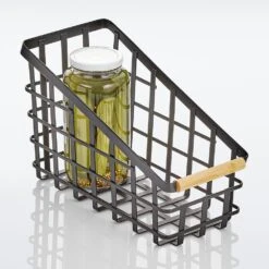 Wire Pantry Basket With Bamboo Handle 12 X 6 X 8 12 Wire Pantry Basket With Bamboo Handle 12 X 6 X 8 -Home storage 1000 Square JPG 22061MDK Reflection 1