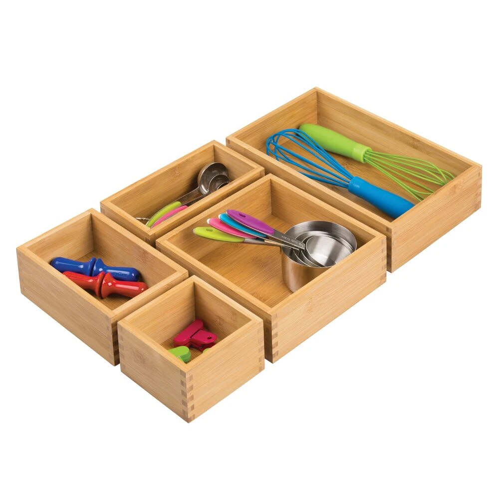 5-Piece Bamboo Drawer Organizer Set 1 5-Piece Bamboo Drawer Organizer Set