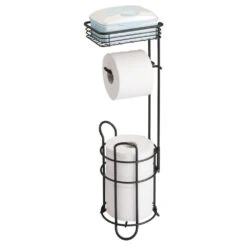 Toilet Paper Holder Stand With Shelf And 2-Roll Reserve