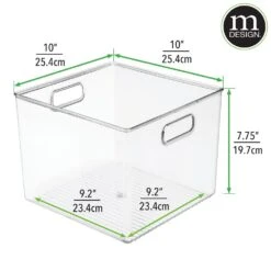 Plastic Cube Storage Bin With Handles 10 X 10 X 8 -Home storage 1000 Square JPG RFQ 15228 dims clear