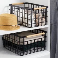 Wire Closet Basket With Bamboo Handles 14 X 10 X 8 9 Wire Closet Basket With Bamboo Handles 14 X 10 X 8 -Home storage 1600 300DPI CLOSET GROUP 5