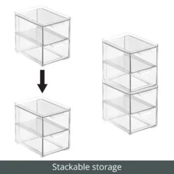 2-Drawer Stackable Bath Organizer 8.5 X 6 X 8 -Home storage 1600 300DPI RFQ 40004 Clear stackable