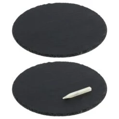12" Natural Slate Round Serving Board With Chalk -Home storage 1600 Square JPG 13162MDK Outline 1