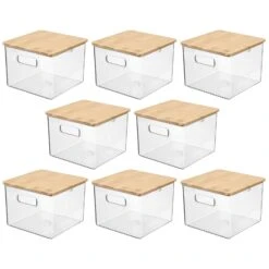 Clear Stackable Bins With Bamboo Lids8 X 8 X 6 -Home storage 1600 Square JPG 17517MDK.MAIN 3