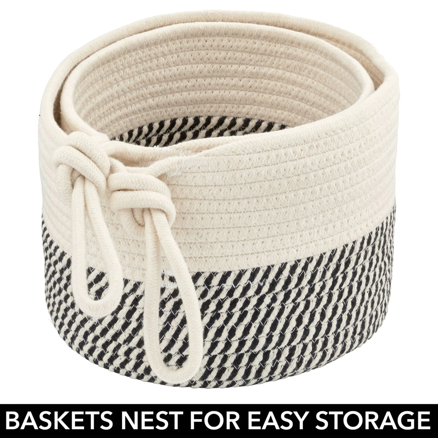 Woven Cotton Rope Nesting Basket Set With Tie Handles 4 Woven Cotton Rope Nesting Basket Set With Tie Handles - Image 4