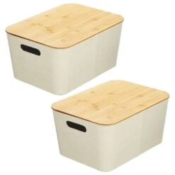 Stackable Fabric Bins With Bamboo Lids 16 X 12 X 8