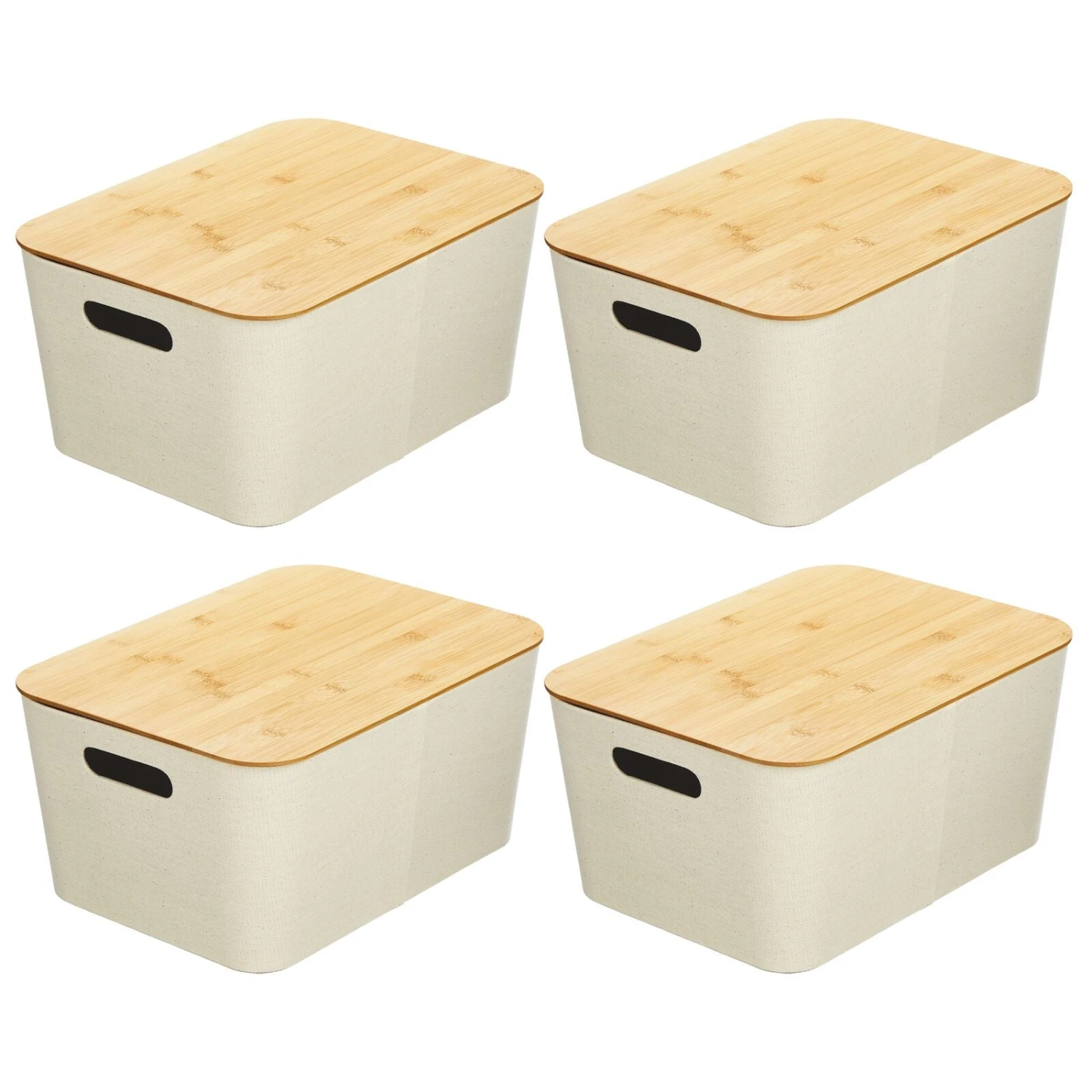Stackable Fabric Bins With Bamboo Lids 16 X 12 X 8 5 Stackable Fabric Bins With Bamboo Lids 16 X 12 X 8 - Image 5