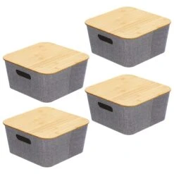 Stackable Fabric Bins With Bamboo Lids 12 X 12 X 6 13 Stackable Fabric Bins With Bamboo Lids 12 X 12 X 6 -Home storage 1600 Square JPG 20077MDHS.MAIN 3