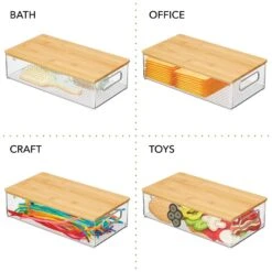 Clear Stackable Bins With Bamboo Lids 15 X 8 X 4 -Home storage 1600 Square JPG 20432MDK detail1