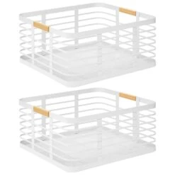 Wire Pantry Basket With Bamboo Handles 13 X 12 X 6