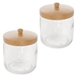 Glass Bathroom Canisters With Bamboo Lids