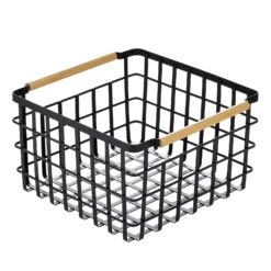 Wire Closet Basket With Bamboo Handles 14 X 14 X 8