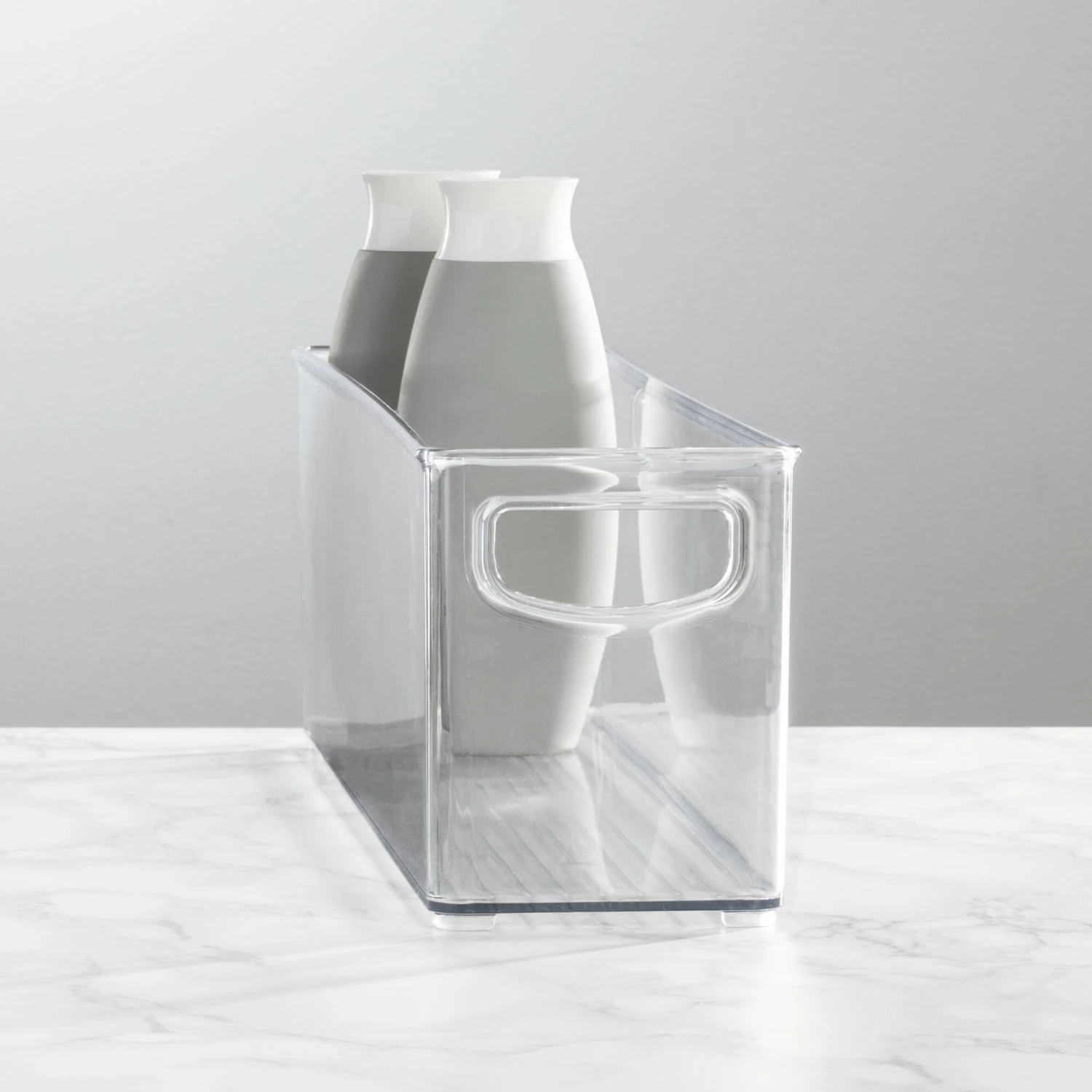 Narrow Stackable Bath Bin With Handles 15.5 X 3.75 X 4.75 1 Narrow Stackable Bath Bin With Handles 15.5 X 3.75 X 4.75