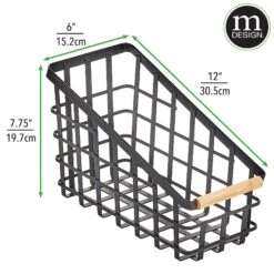 Wire Pantry Basket With Bamboo Handle 12 X 6 X 8 9 Wire Pantry Basket With Bamboo Handle 12 X 6 X 8 -Home storage 2000 300DPI 22061MDK dims