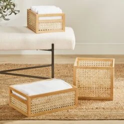 Natural Cane Bin With Handles 16 X 12 X 6 -Home storage 2000 300DPI 23540MDK 2E23543MDK 2E23546MDHS glam