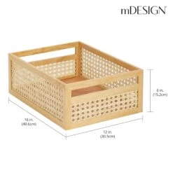Natural Cane Bin With Handles 16 X 12 X 6 -Home storage 2000 300DPI 23543MDK dims