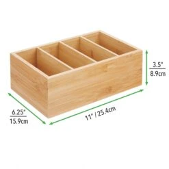 4-Section Bamboo Bin 6 X 11 X 3.5 -Home storage 2000 Square JPG 03098MDK.PT04