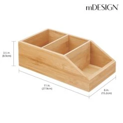 Divided Open-Front Bamboo Bath Bin 11 X 6 X 3.5 -Home storage 2000 Square JPG 03099MDK Dimensions