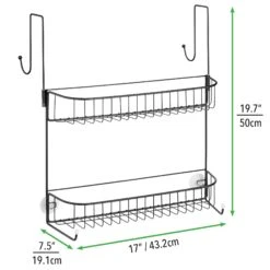 Wide Over-the-Door Shower Caddy With 2 Hooks -Home storage 2000 Square JPG 06322MDBST dims