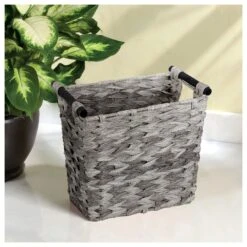 Woven Wastebasket With Wood Handles -Home storage 2000 Square JPG 06715MDHS.PT01