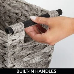 Woven Wastebasket With Wood Handles -Home storage 2000 Square JPG 06715MDHS.PT02