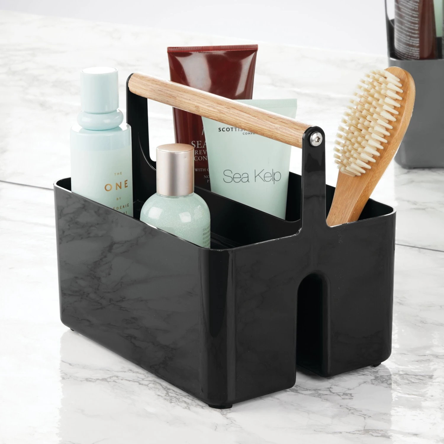 Divided Bathroom Caddy With Bamboo Handle 5 Divided Bathroom Caddy With Bamboo Handle - Image 5
